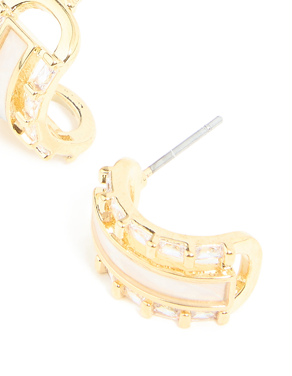 Gold Plated Cubic Zirconia Baguette Inlay Hoop Earrings