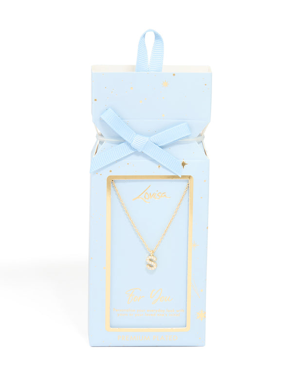 Gold Plated Brass Cubic Zirconia Letter S Necklace