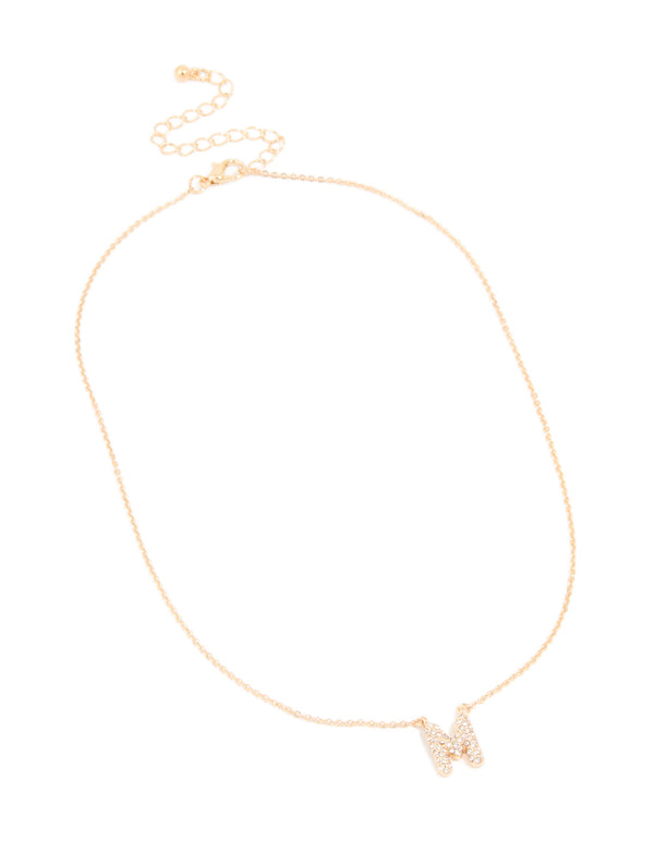 Kids Gold Cubic Zirconia Letter M Necklace
