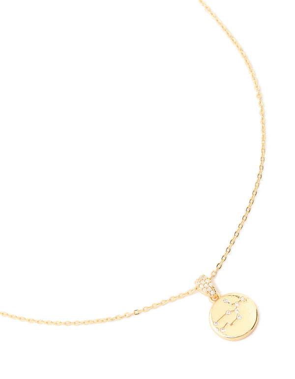 Gold Plated Cubic Zirconia Mini Virgo Zodiac Sign Pendant Necklace