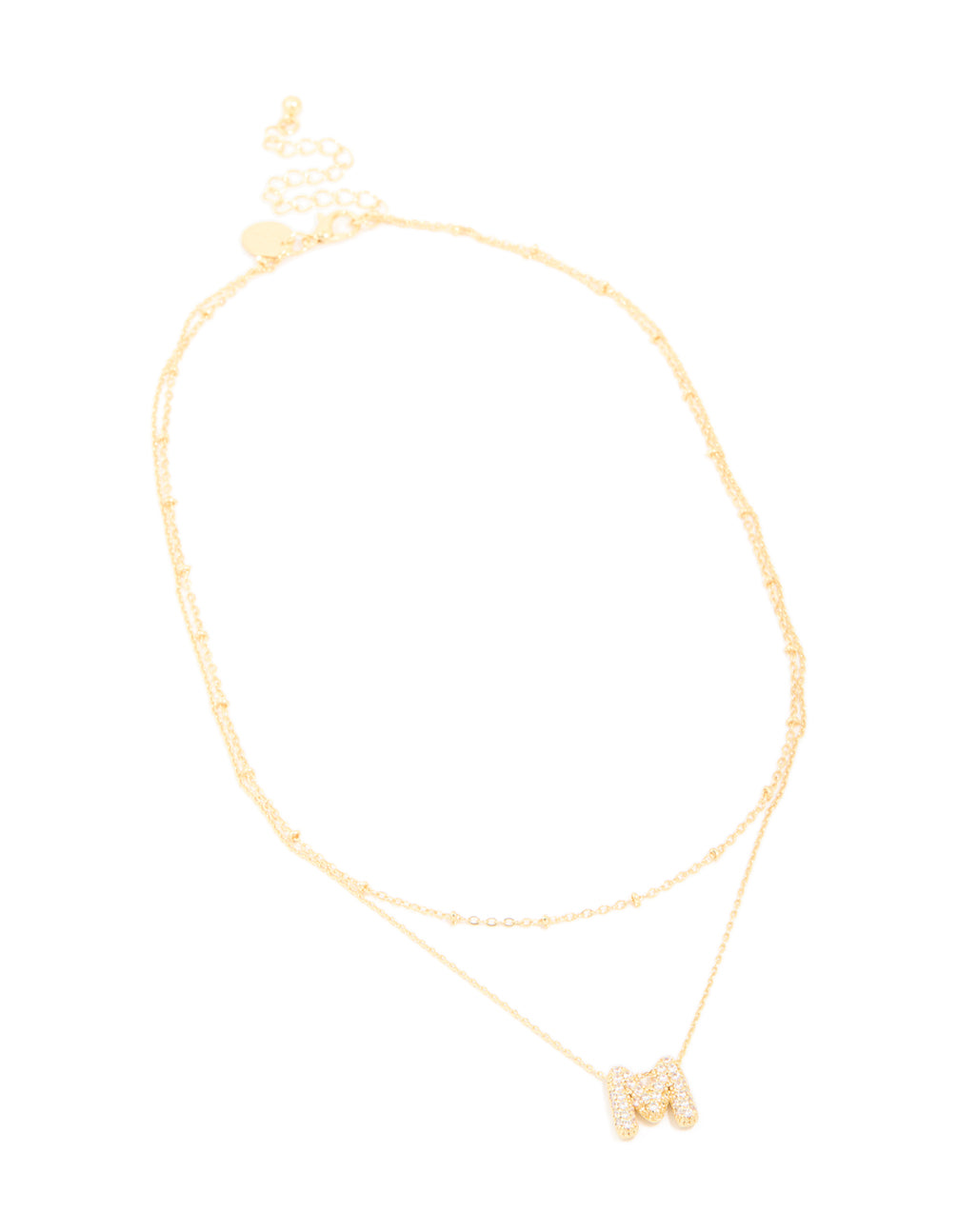 Gold Plated Cubic Zirconia Pave Bubble Letter M Layered Necklace