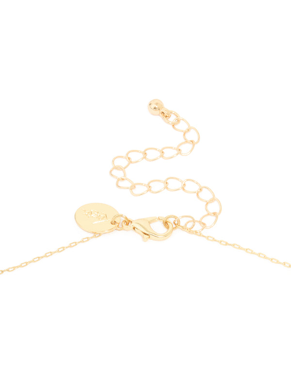 Gold Plated Dark Blue Diamante Rosary Necklace