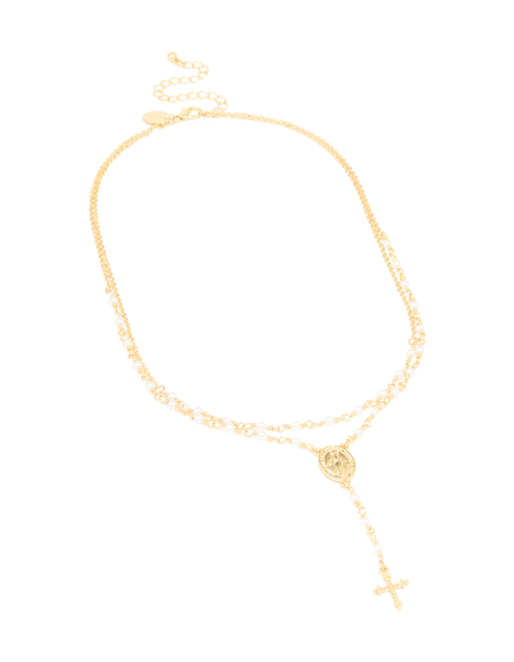 Gold Plated Pearl Mary Pearl Y-Necklace 2-Pack