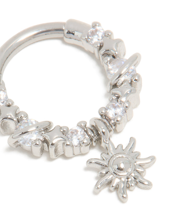 Surgical Steel Cubic Zirconia Celestial Star Drop Clicker Ring