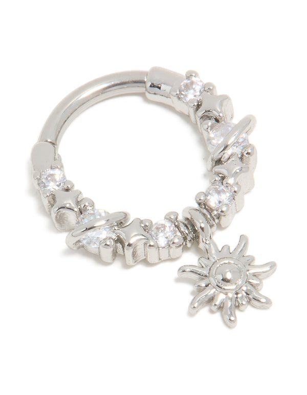Surgical Steel Cubic Zirconia Celestial Star Drop Clicker Ring