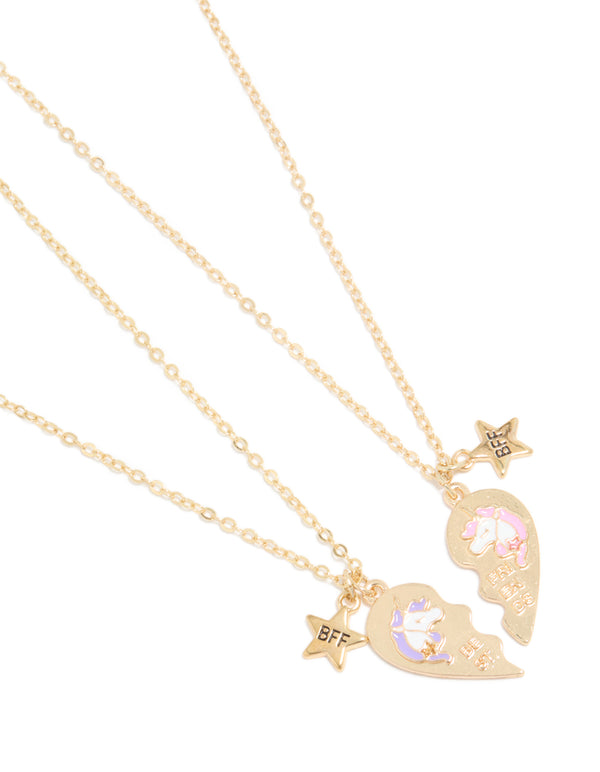 Kids Gold Unicorn BFF Heart Necklace Pack
