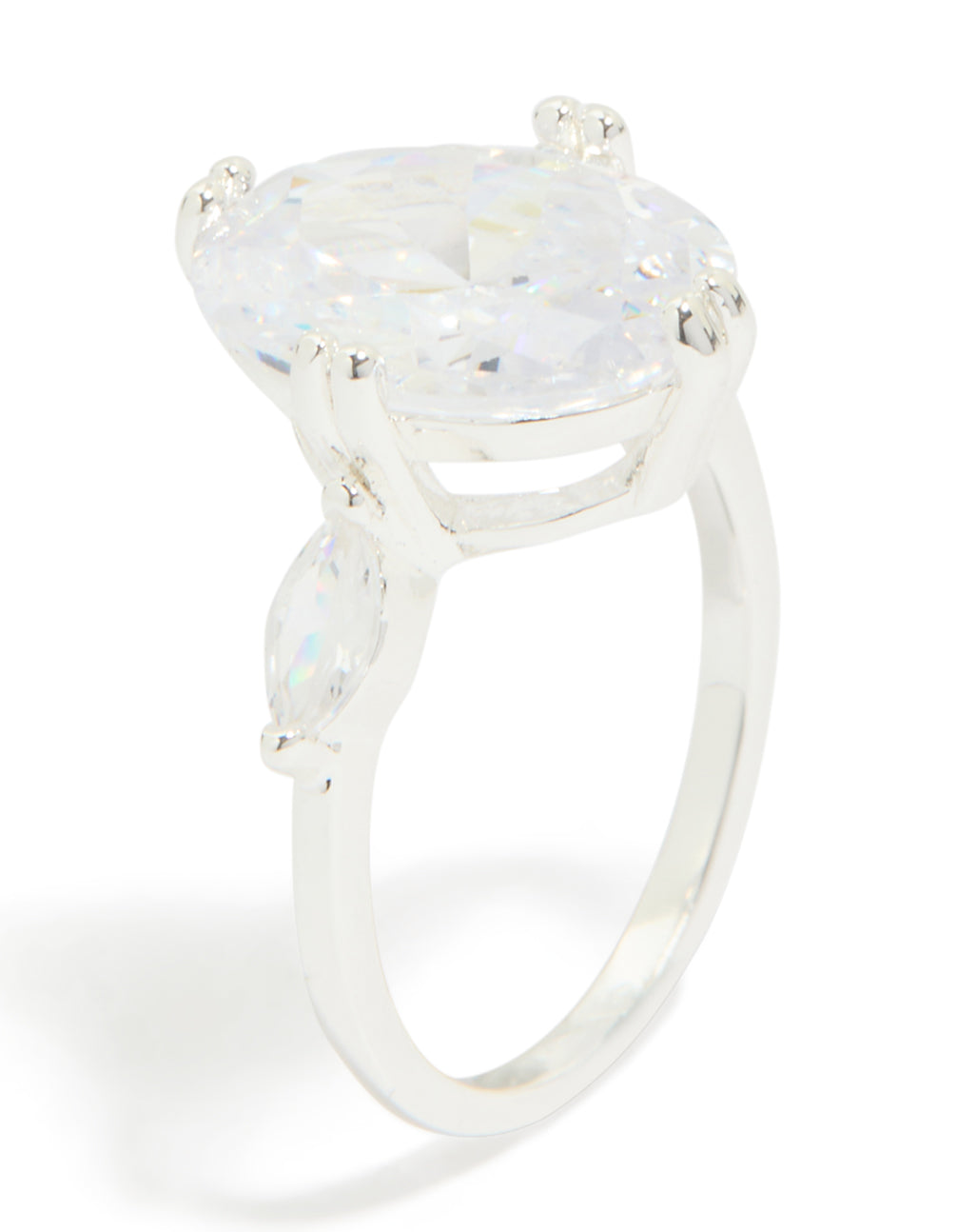 Silver Plated Cubic Zirconia Large Oval Statement Ring