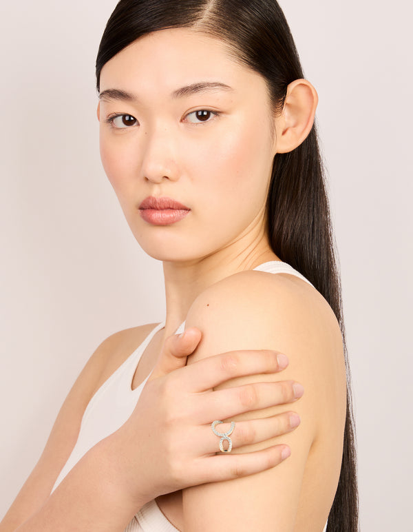 Silver Plated Cubic Zirconia Large Open Loop Ring