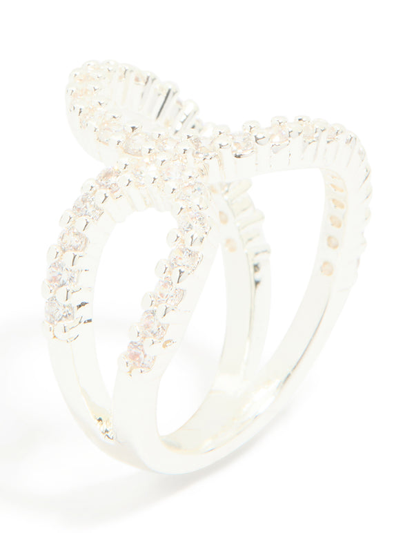Silver Plated Cubic Zirconia Large Open Loop Ring