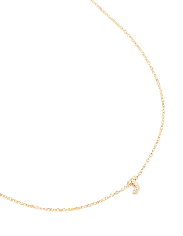 Gold Plated Sterling Silver Cubic Zirconia Pavé Letter J Pendant Necklace