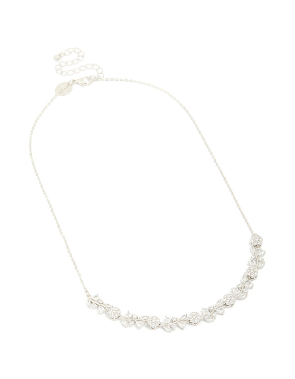 Silver Cubic Zirconia Flower & Vine Necklace