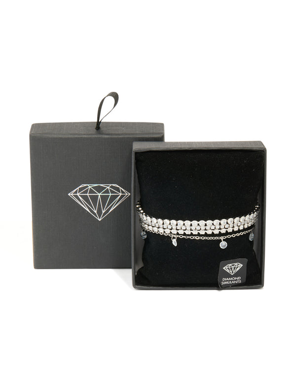 Silver Cubic Zirconia Tennis & Droplet Bracelets 4-Pack