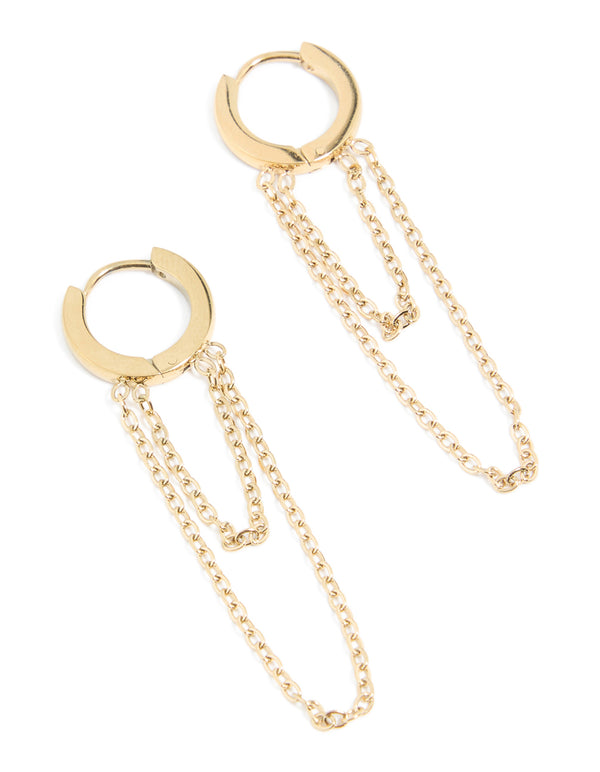 Discover waterproof gold plated stainless steel layered chain huggie earrings in 10 MM front view