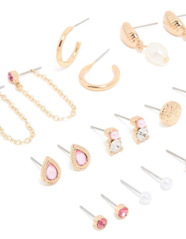 Gold Diamante & Chain Earrings 12-Pack