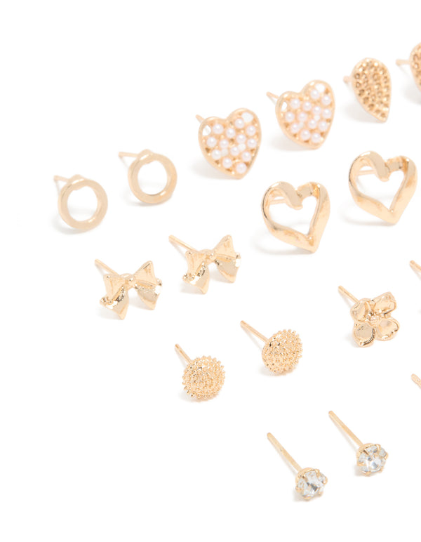Gold Pearl Heart & Bow Earrings 12-Pack