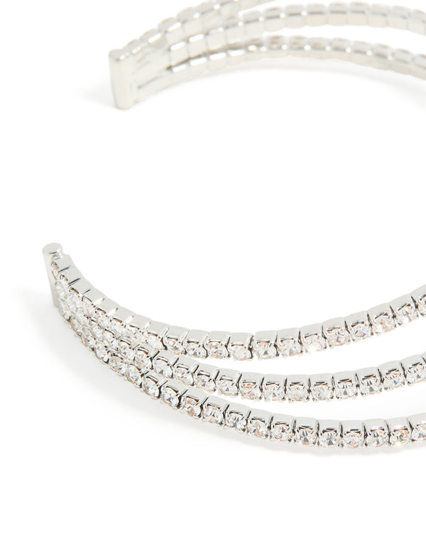 Silver Diamante Snowflake Layered Wrist Cuff