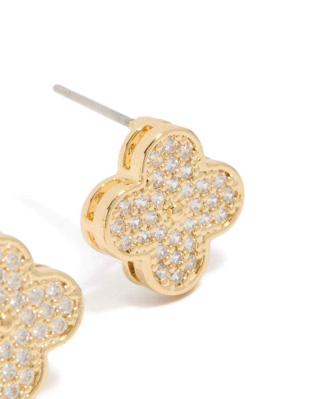 Gold Plated Cubic Zirconia Flower Detail Small Stud Earrings