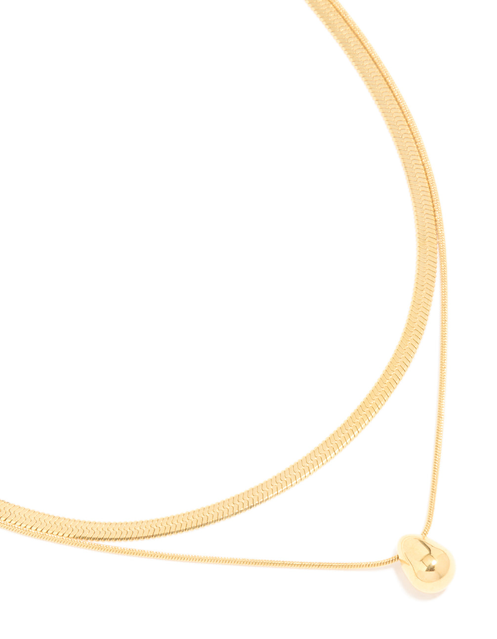 Discover this waterproof layered necklace featuring snake chain, crafted from gold plated stainless steel close up view