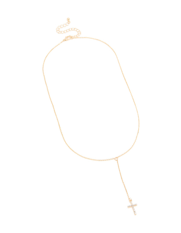 Gold Plain Cross Y-Necklace