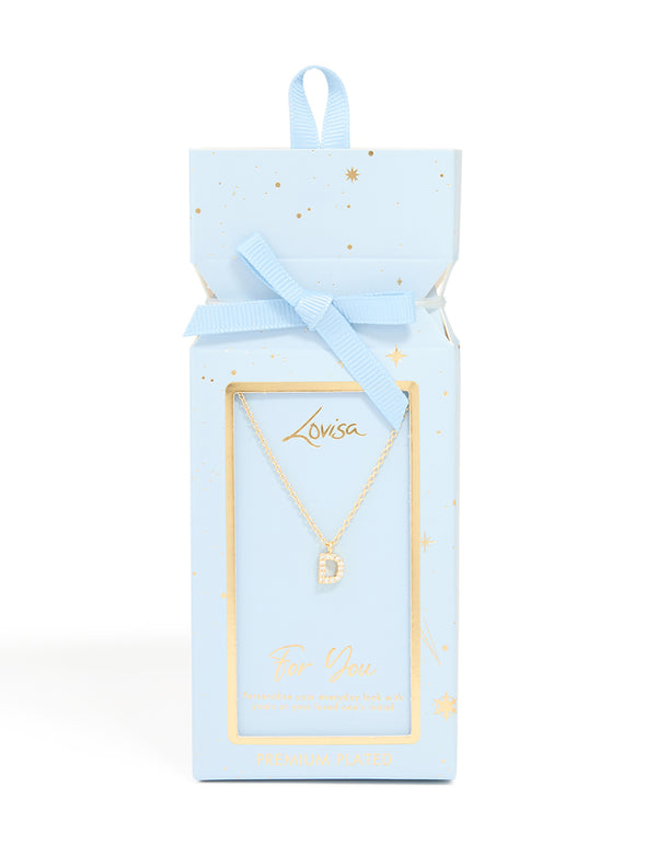 Gold Plated Brass Cubic Zirconia Letter D Necklace