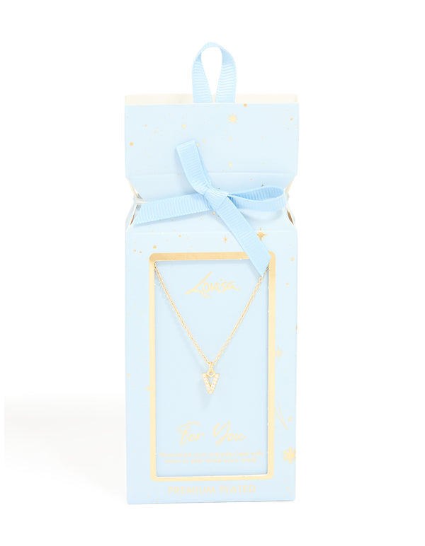 Gold Plated Cubic Zirconia Letter V Necklace