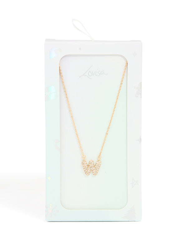 Kids Gold Cubic Zirconia Letter W Necklace