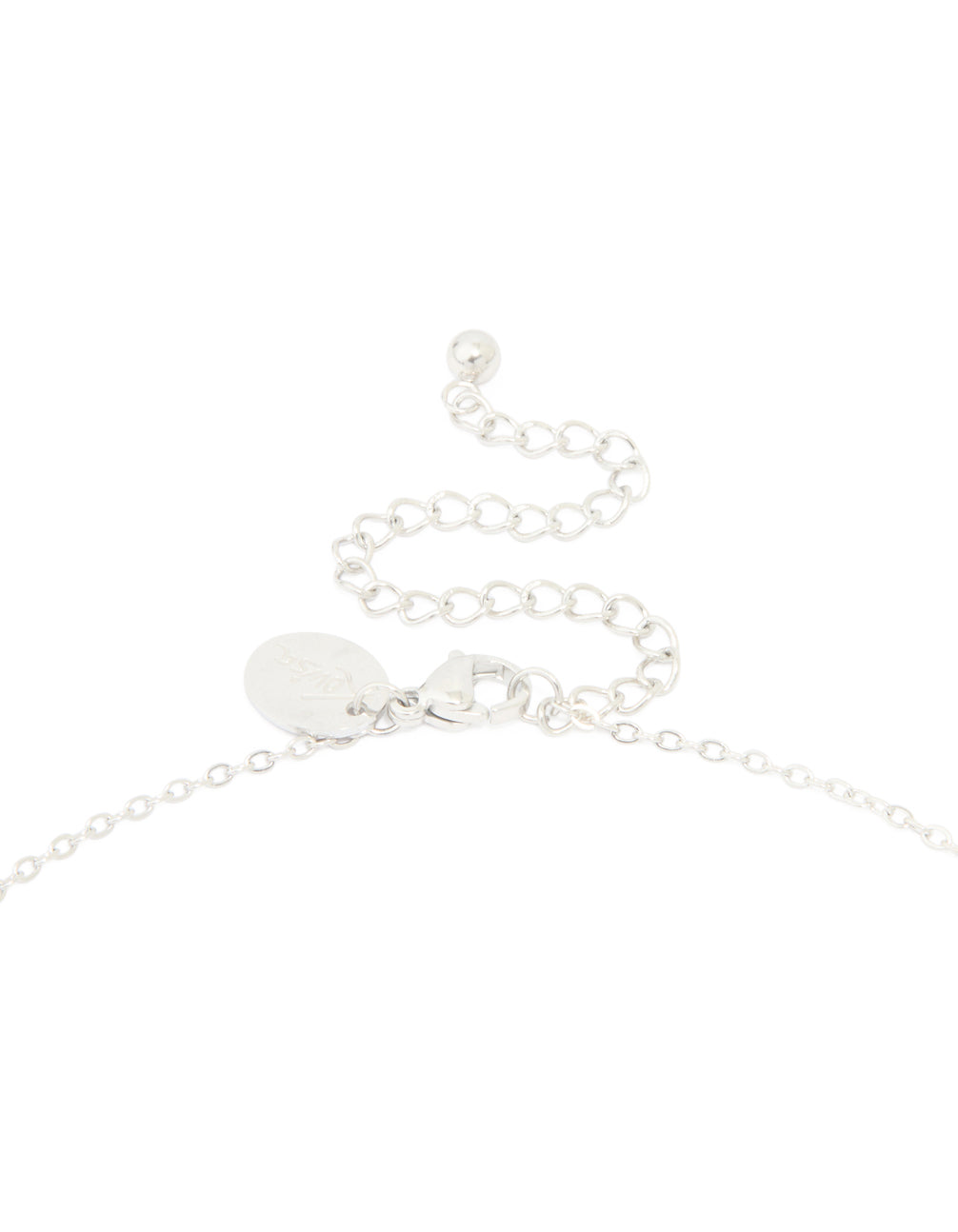 Crafted from waterproof stainless steel featuring a large bubble letter K initial pendant necklace in silver clasp detail view