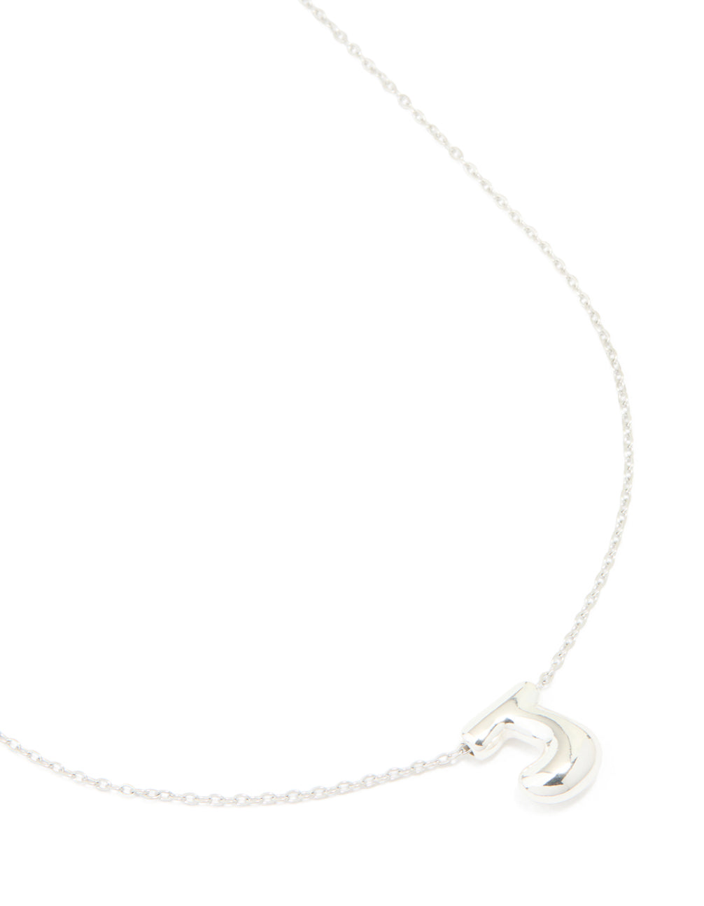 Introducing a waterproof stainless steel large bubble letter J necklace featuring initials pendant in silver close up view