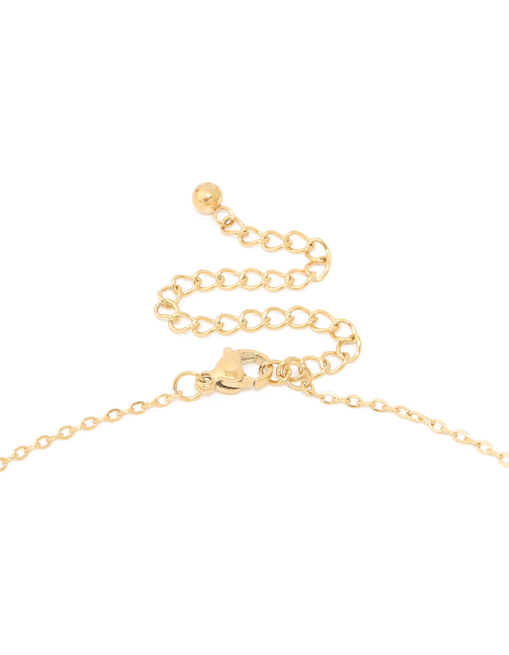 Crafted with precision, this waterproof mini bubble letter J necklace in gold plated stainless steel with a dainty style clasp detail view