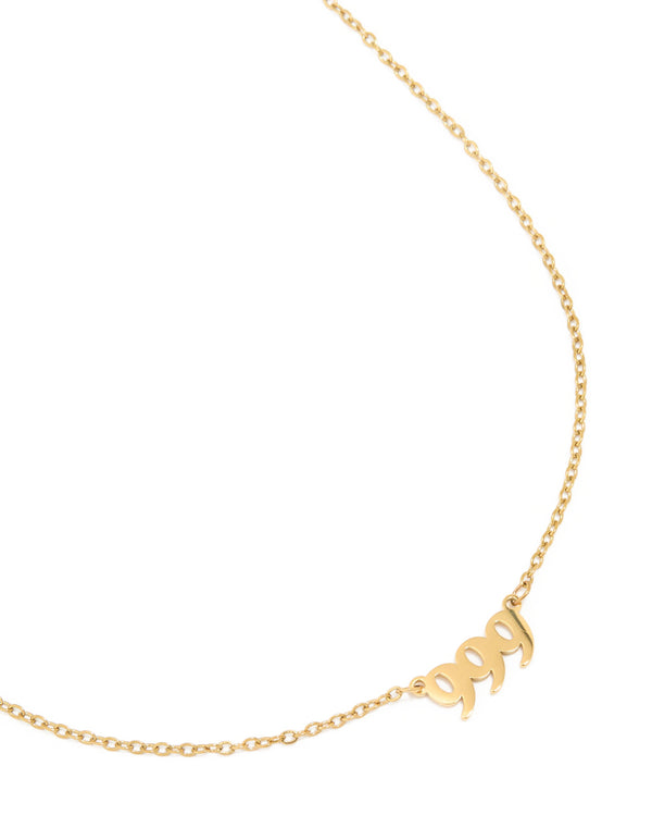 Waterproof Gold Plated Stainless Steel Angel Number 999 Necklace