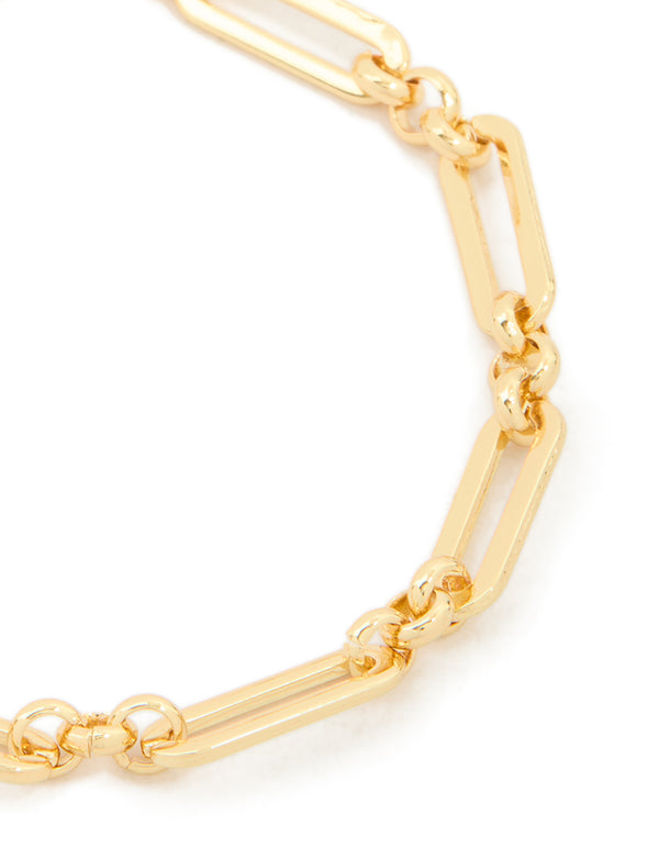 Crafted from waterproof gold plated stainless steel open oval link bracelet close up view