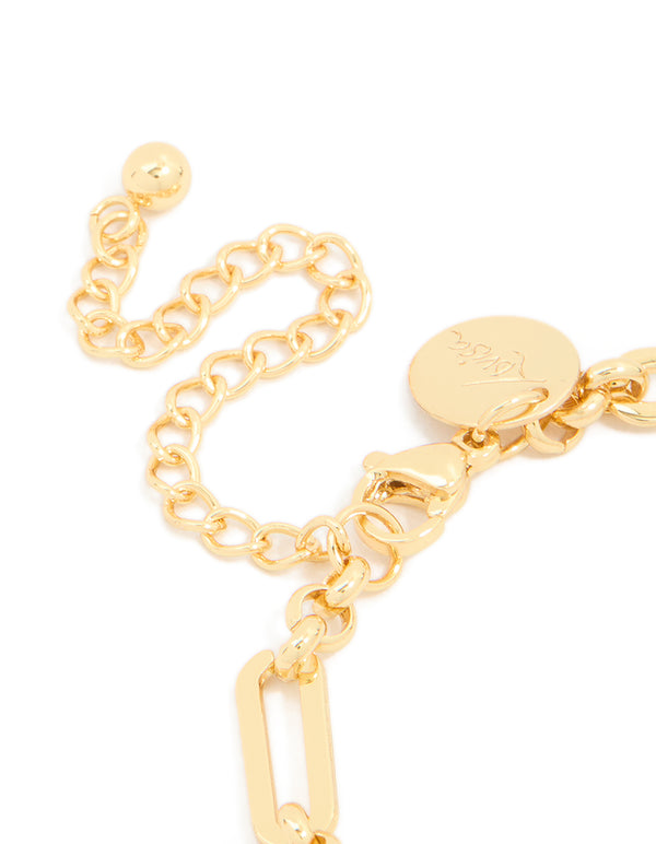 Designed with waterproof gold plated stainless steel open oval link bracelet closure detail view