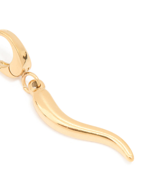 Featuring a waterproof chilli charm in gold plated stainless steel with food inspired design close up view