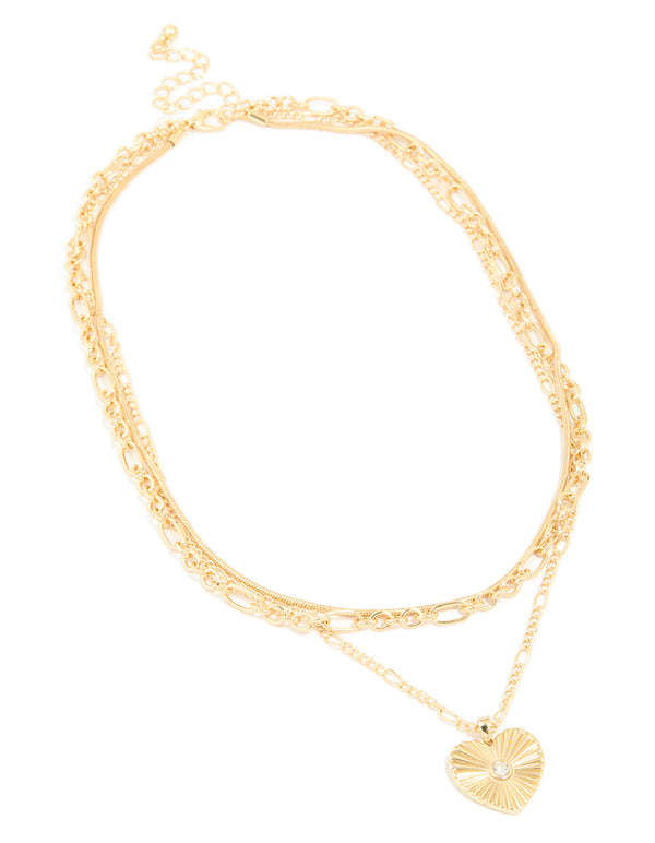 Gold Plated Heart Chain Layered Necklace