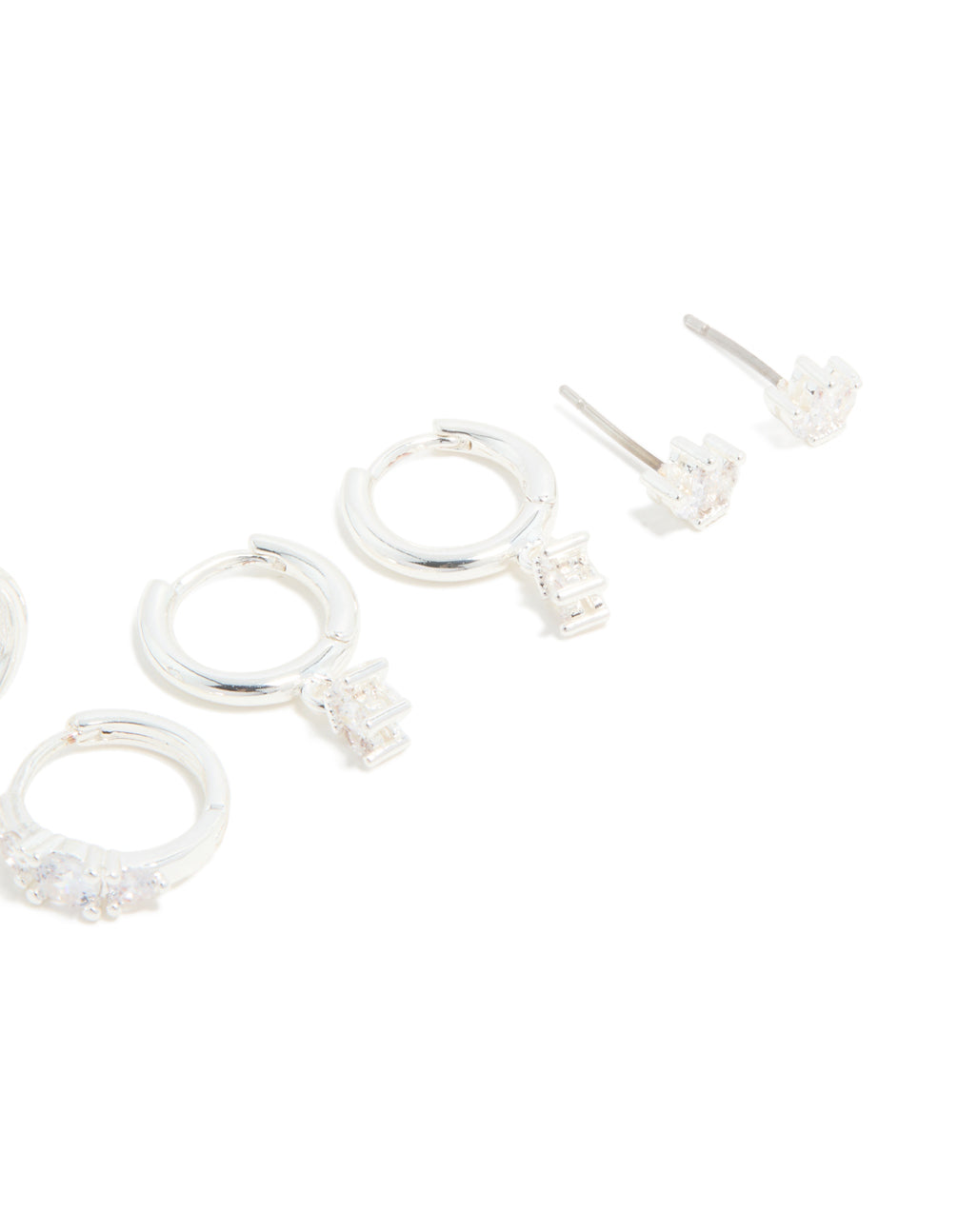 Silver Plated Cubic Zirconia & Pearl Earrings 4-Pack