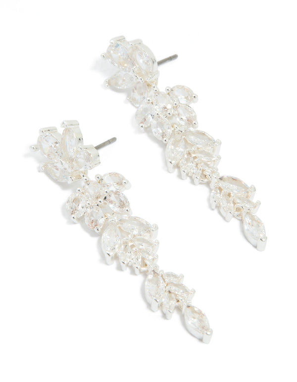 Silver Plated Cubic Zirconia Dazzling Leaf Drop Earrings