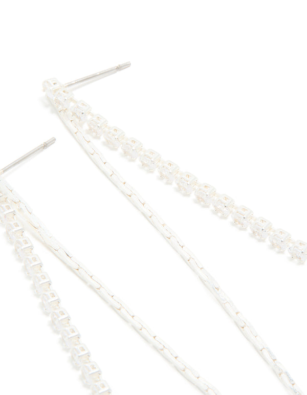 Silver Plated Cubic Zirconia Mixed Textured Cup Chain Drop Earrings