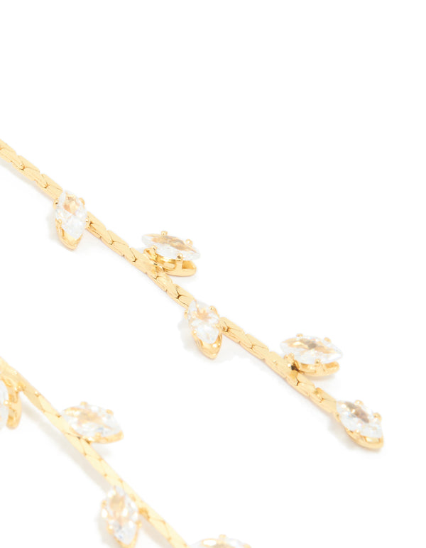 Gold Plated Cubic Zirconia Gleaming Leaf Drop Earrings