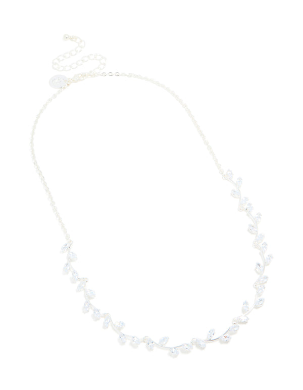 Silver Plated Cubic Zirconia Floral Vine Necklace