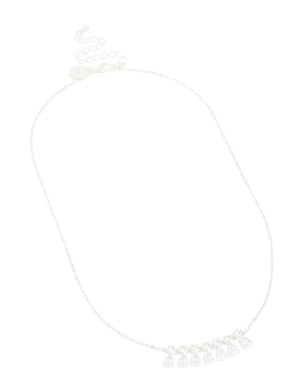 Silver Plated Cubic Zirconia 7-Pear Pendants Necklace