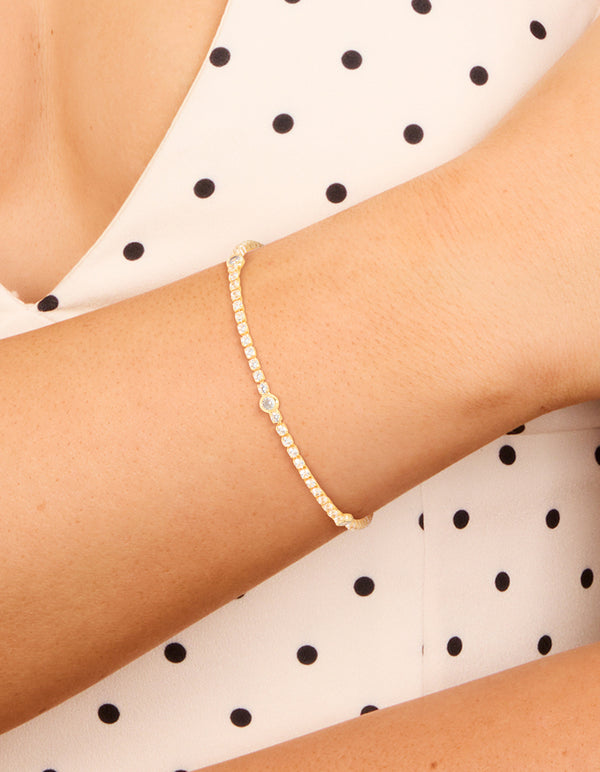 Gold Plated Circle Cubic Zirconia Tennis Bracelet
