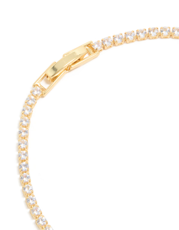 Gold Plated Circle Cubic Zirconia Tennis Bracelet