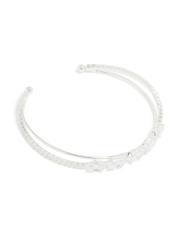 Silver Plated Cubic Zirconia Criss-Cross Wrist Cuff