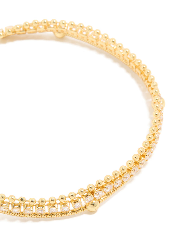Gold Plated Cubic Zirconia Layered Toggle Bracelet