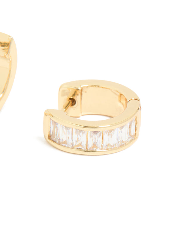 Gold Plated Cubic Zirconia Inlay Huggie Earrings