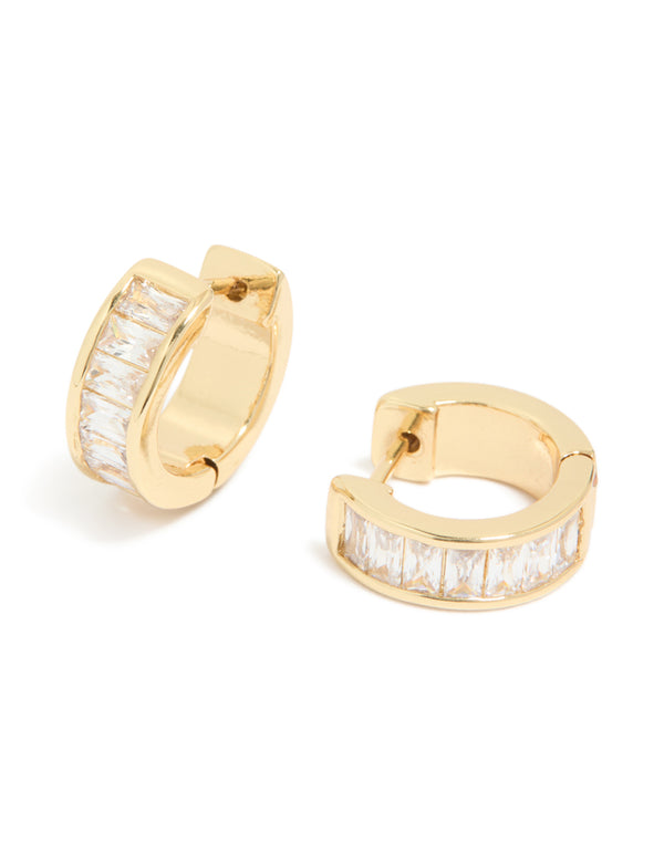 Gold Plated Cubic Zirconia Inlay Huggie Earrings