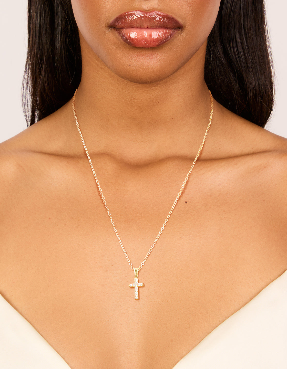 Gold Plated Cubic Zirconia Cross Pendant Necklace