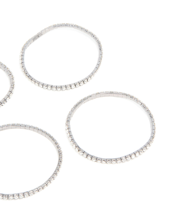 Gunmetal Silver Diamante Stretch Bracelets 6-Pack