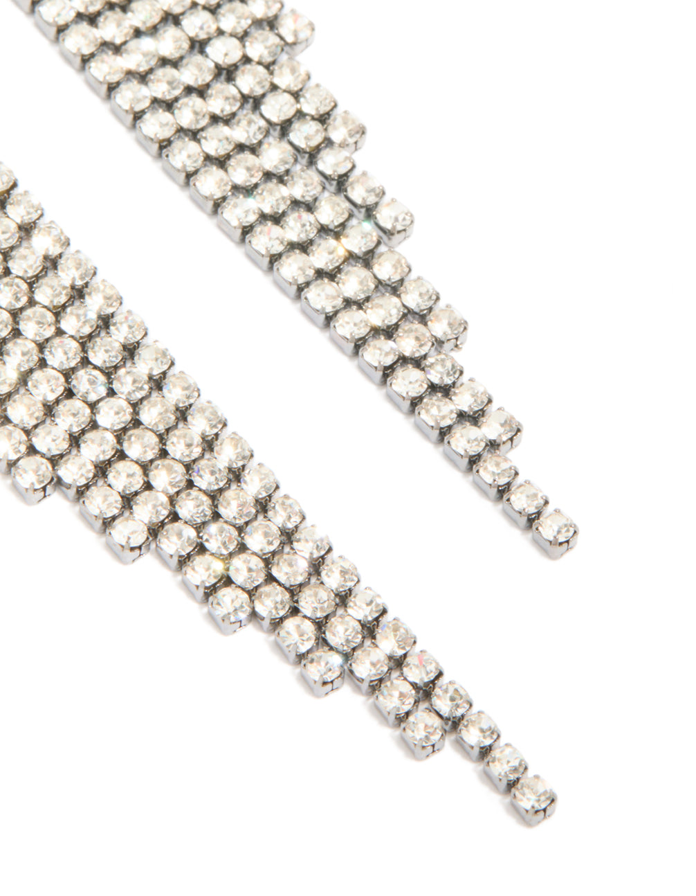 Gunmetal Silver Diamante Slanted Cup Chain Earrings