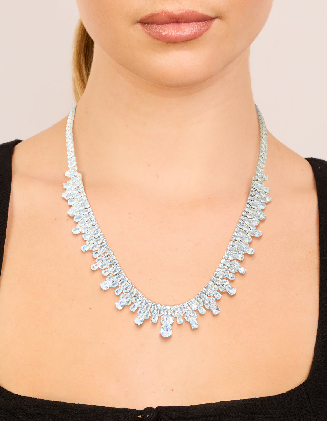 Silver Cubic Zirconia Vintage Multi Pear Drops Necklace